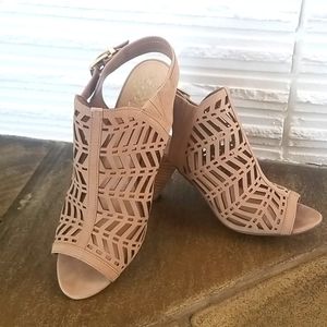 Vince Camuto tan peep toe laser cut heels size 9.5